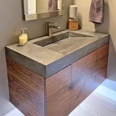 Накладная раковина из керамогранита под бетон с щелевым сливом