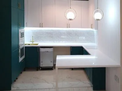 Кухонная столешница с барной стойкой из искусственного камня