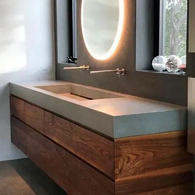 Накладная раковина с щелевым сливом из керамогранита под бетон