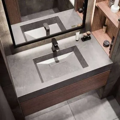 Раковина из керамогранита с щелевым сливом под бетон