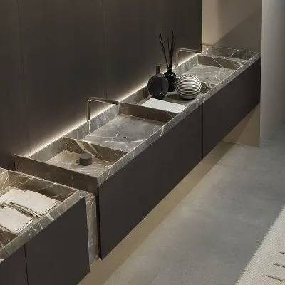 Накладная двойная раковина из керамогранита под мрамор