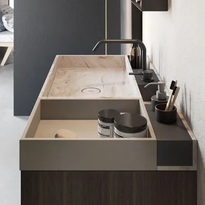 Раковина накладная, щелевая из керамогранита под мрамор