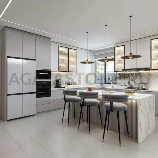 Кухонный остров из агломерата кварца под натуральный камень на заказ