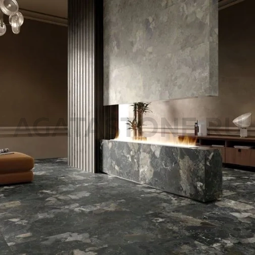 Отделка парящего камина натуральным мрамором на заказ