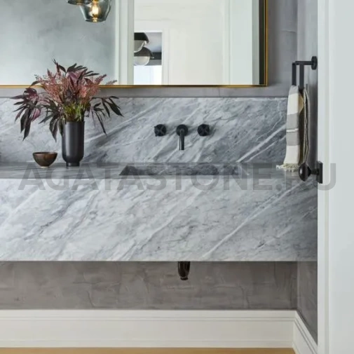 Раковина из керамогранита щелевая с фартуком на заказ