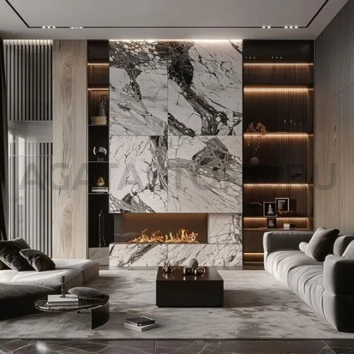 Отделка камина мрамором Arabescato New на заказ