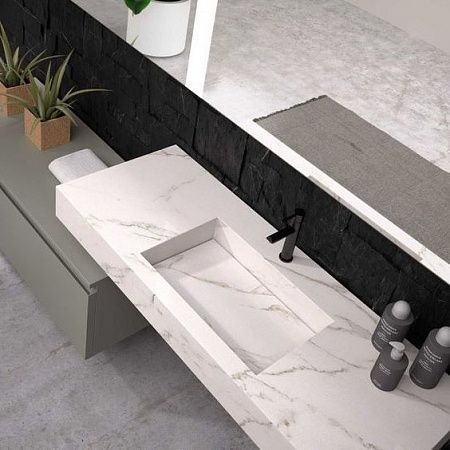 Раковины с щелевым сливом из керамогранита - пример выполнения