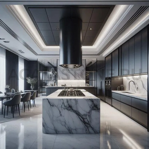 Кухонный остров из искусственного камня под мрамор Calacatta на заказ