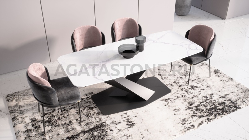Стол из керамогранита под мрамор "Вега" на заказ