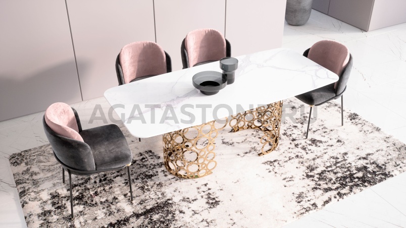 Стол из керамогранита под мрамор "Manfred Ring long" на заказ