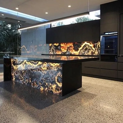 Кухонный остров из акрила черного цвета