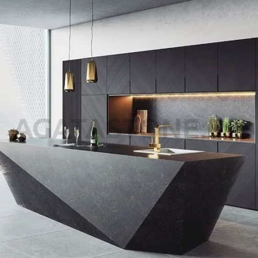 Кухонный остров из керамогранита полигональной формы на заказ