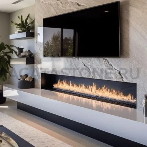 Отделка камина мрамором Nestos на заказ