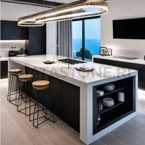 Кухонный остров из акрилового камня белого цвета на заказ