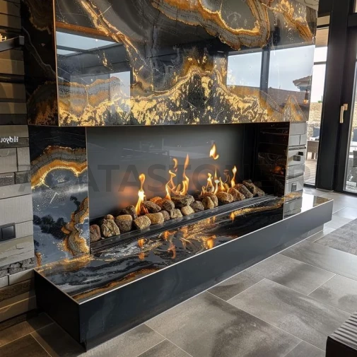 Отделка камина гранитом Golden Galaxus на заказ