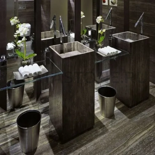 Напольная щелевая раковина из кварца под серый мрамор на заказ