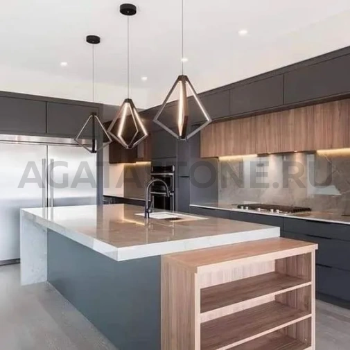 Комбинированный кухонный остров из акрила и дерева на заказ