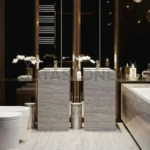 Напольная щелевая раковина из керамогранита под травертин на заказ