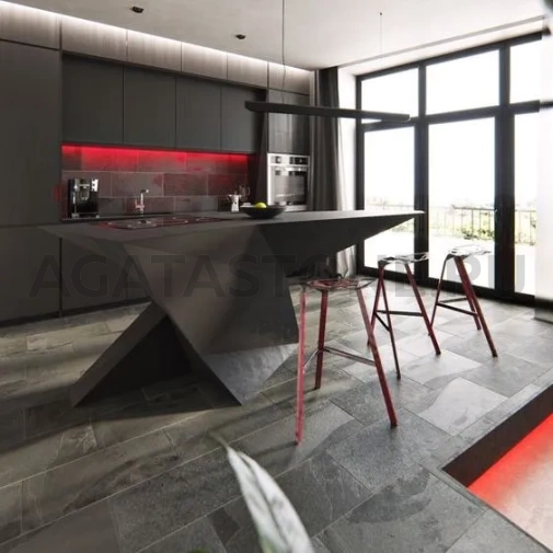 Кухонный остров из кварцевого агломерата в стиле hi-tech на заказ