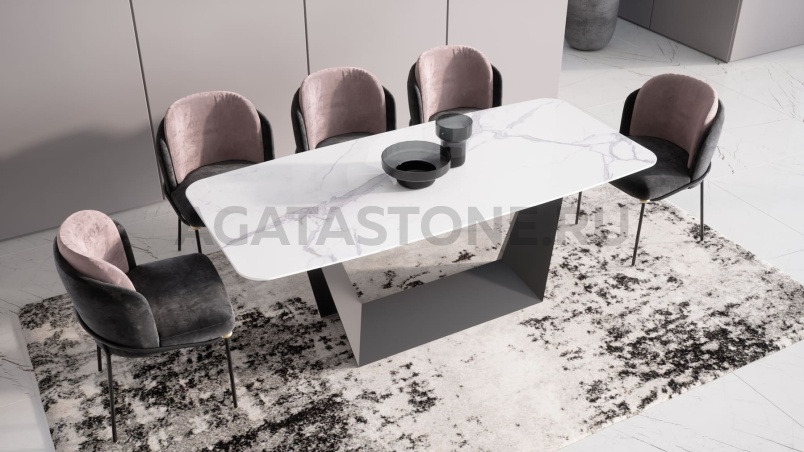 Стол из керамогранита под мрамор "Оригами" на заказ