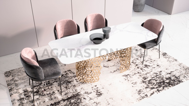 Стол из керамогранита под мрамор "Manfred Cube long" на заказ