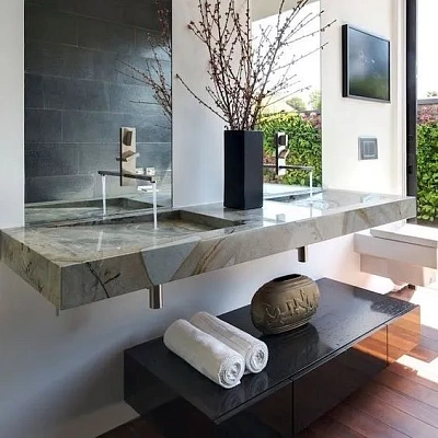 Парящая двойная раковина из керамогранита под оникс