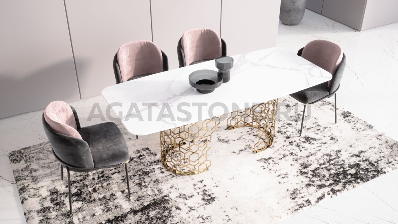 Стол из керамогранита под мрамор "Manfred Hohey long" на заказ