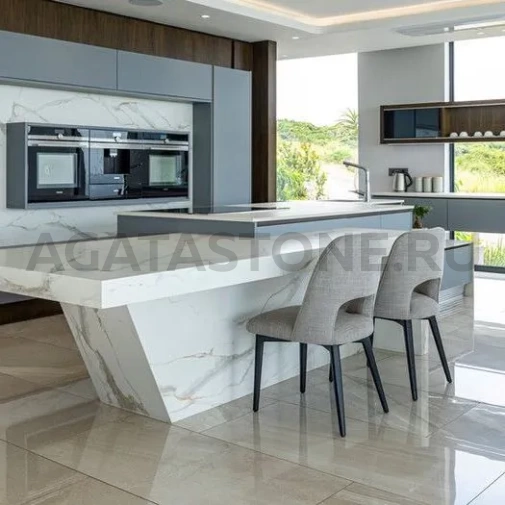 Двойной кухонный остров из искусственного камня под мрамор на заказ