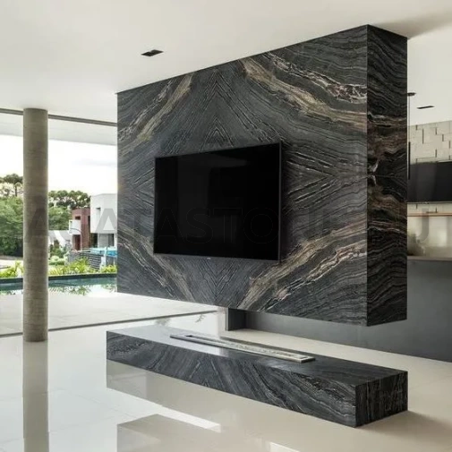 Отделка камина мрамор Silver Wave на заказ