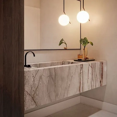 Консольная щелевая раковина из кварца высокая