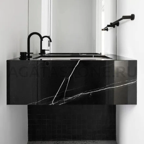 Щелевая раковина подвесная под черный гранит на заказ