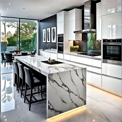 Кухонный остров под мрамор Calacatta из керамогранита