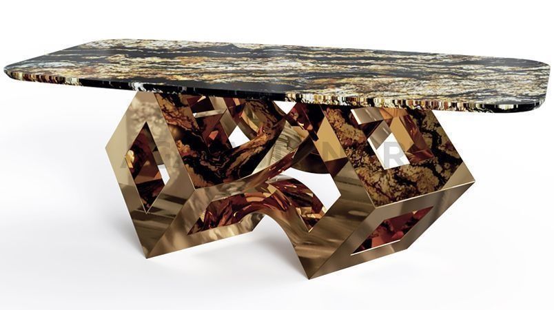 Стол из керамогранита под мрамор "Гиперкуб" на заказ