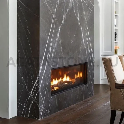 Отделка камина серым гранитом на заказ