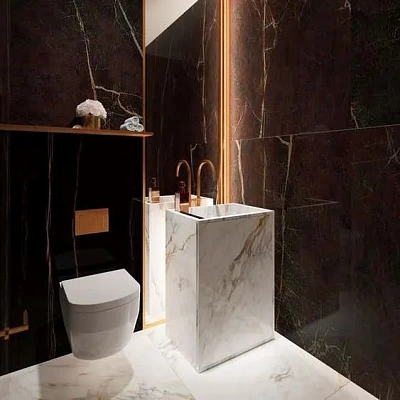 Напольная щелевая раковина из искусственного камня под мрамор