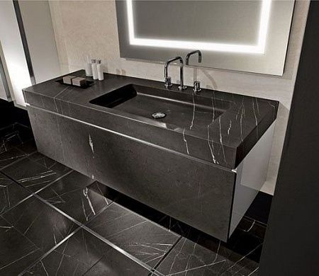 Раковины с щелевым сливом из керамогранита - пример выполнения