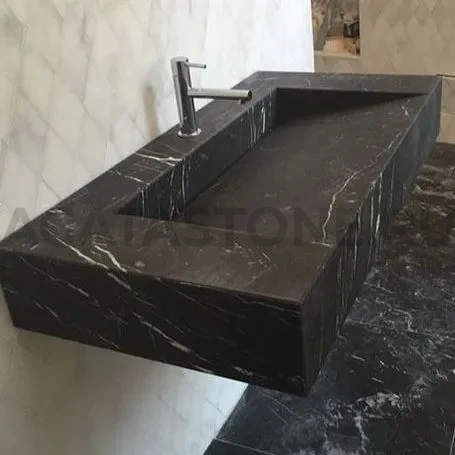 Щелевая раковина из кварца под черный мрамор на заказ