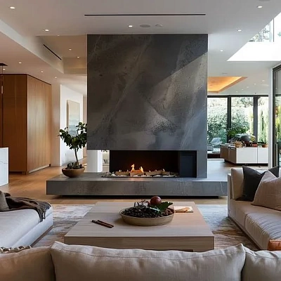 Отделка камина керамогранитом под бетон