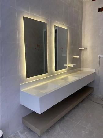 Раковины с щелевым сливом из искусственного камня - пример выполнения