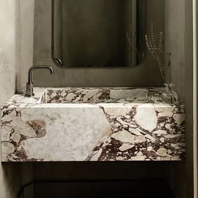 Парящая щелевая раковина из керамогранита под камень