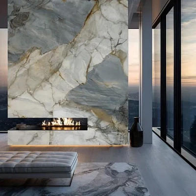 Отделка камина натуральным камнем