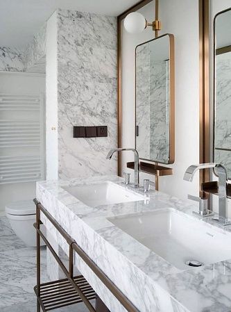 Отделка ванной комнаты натуральным камнем - пример выполнения