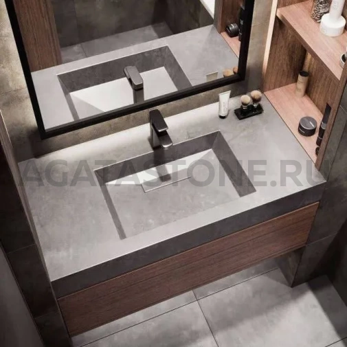 Раковина из керамогранита с щелевым сливом под бетон на заказ