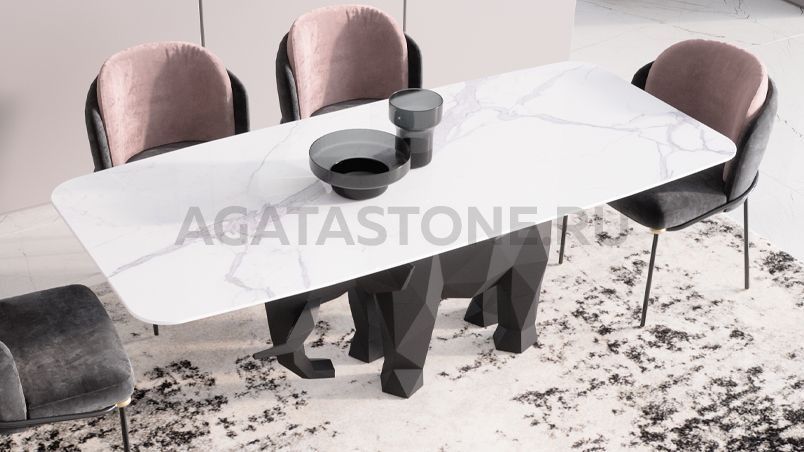 Стол из керамогранита под мрамор "Сафари" на заказ