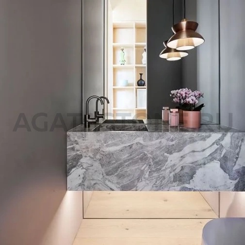 Щелевая раковина из керамогранита высокая под гранит на заказ