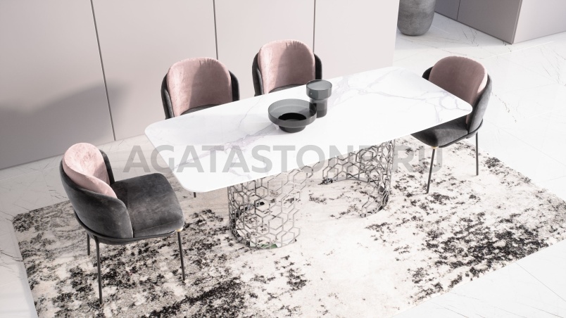 Стол из керамогранита под мрамор "Manfred Hohey long" на заказ
