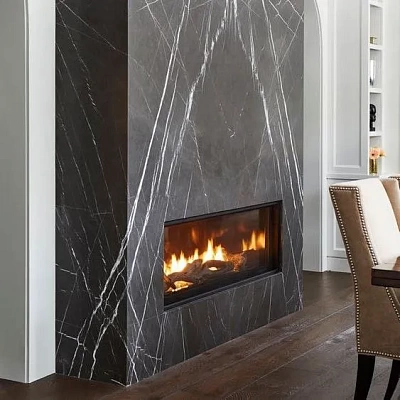 Отделка камина керамогранитом под серый гранит