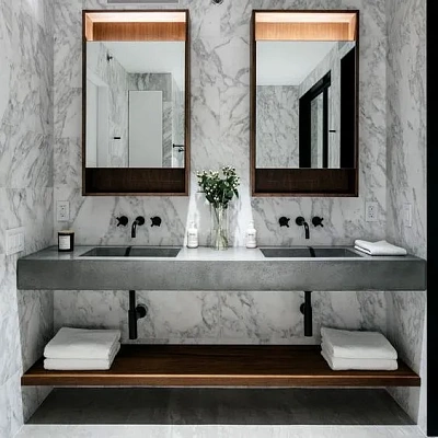 Щелевая двойная раковина из акрила под бетон