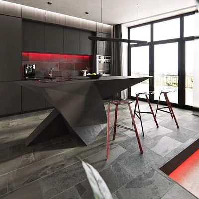 Кухонный остров из кварцевого агломерата в стиле hi-tech