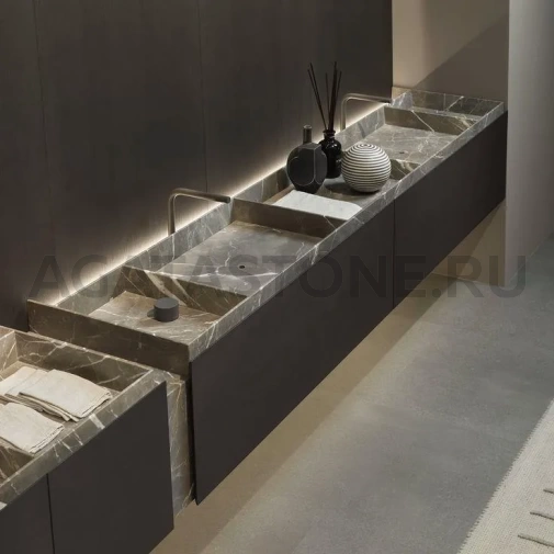 Накладная двойная раковина из керамогранита под мрамор на заказ